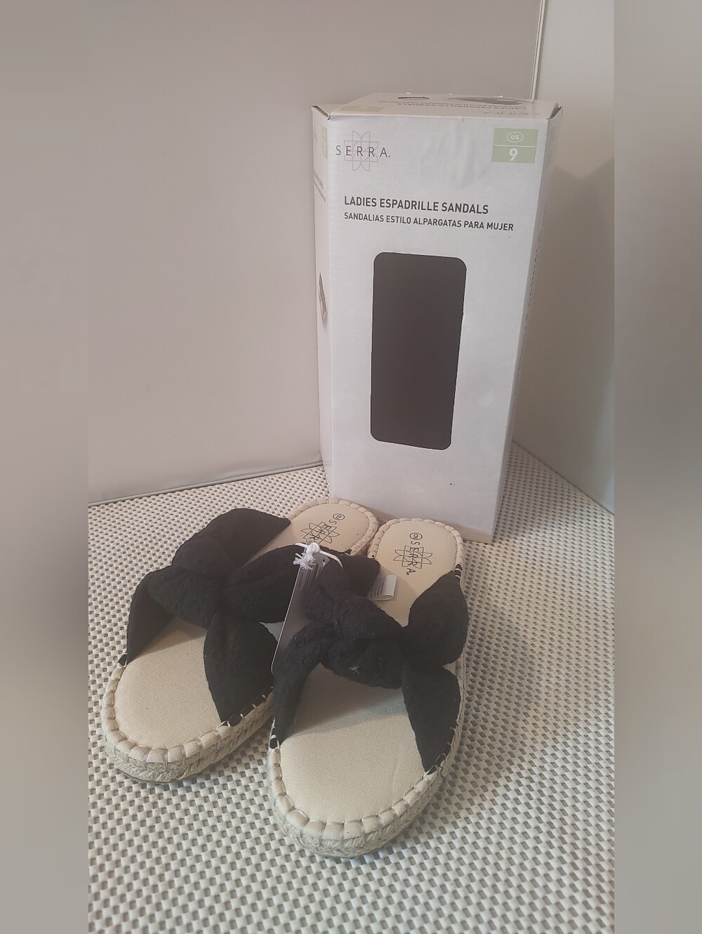 SERRA Ladies Size 9 Espadrille Sandals Black Bow Espadrille Slides Sandals